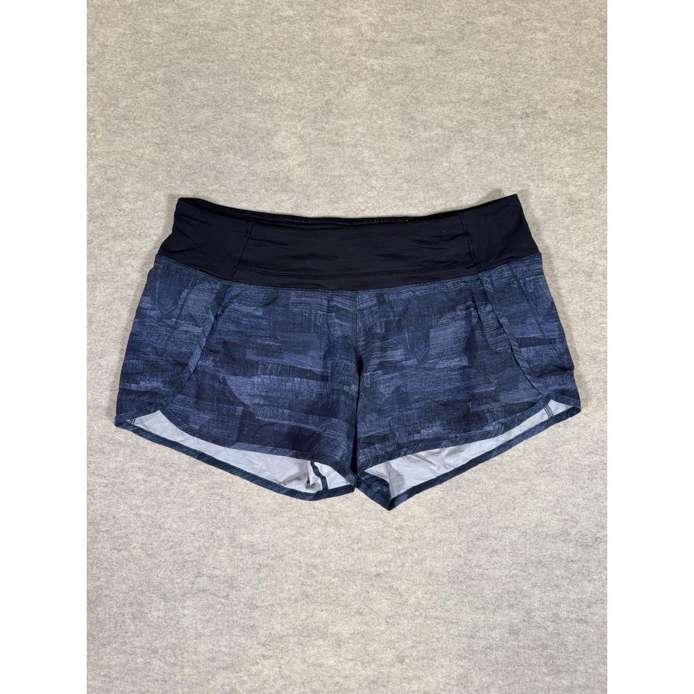 Lululemon Running Shorts Womens 10 Blue Geometric Lined Zip Pocket 4 In Athletic